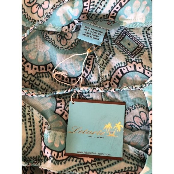 Letarte Women's Asymmetrical Cover up Printed Sun Dress Color Turquoise Size M - Picture 9 of 12